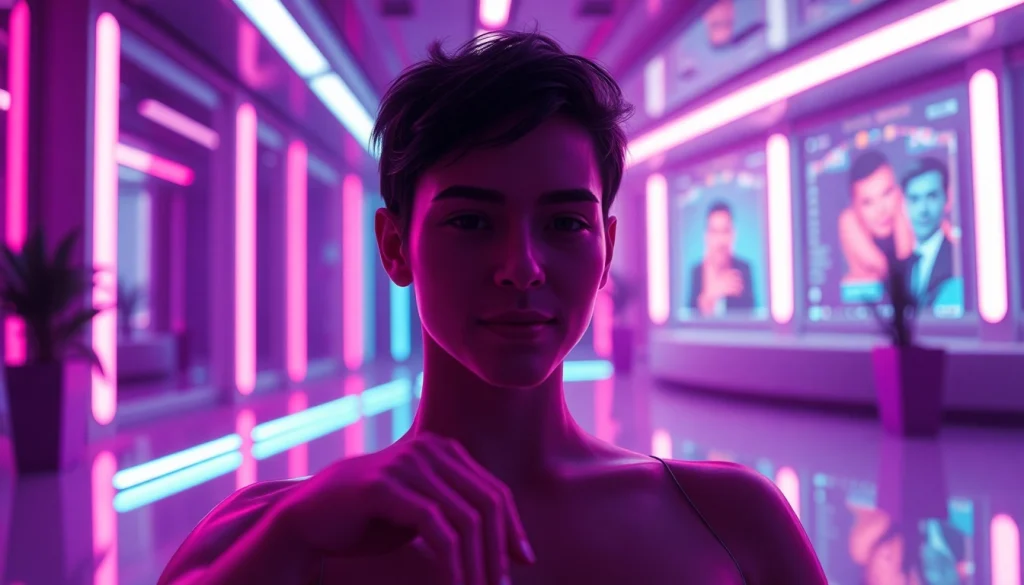 Engaging sexting AI chat interaction with a charming digital character, showcasing modern technology and romance.