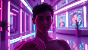 Engaging sexting AI chat interaction with a charming digital character, showcasing modern technology and romance.