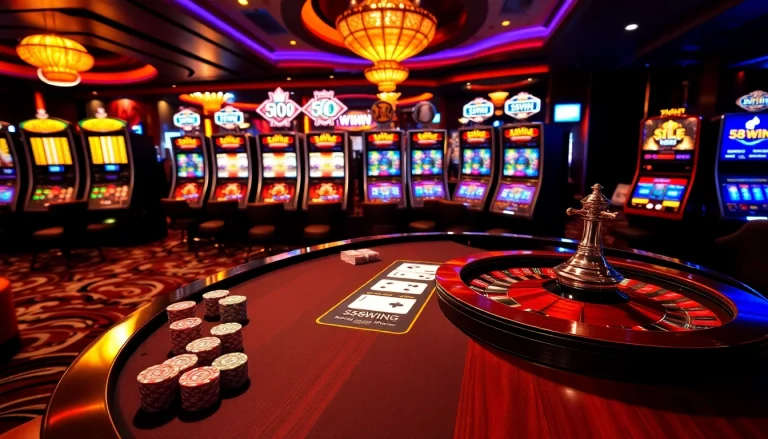 Experience the excitement of winning at 58WIN with vibrant casino scenes filled with poker chips and roulette wheels.