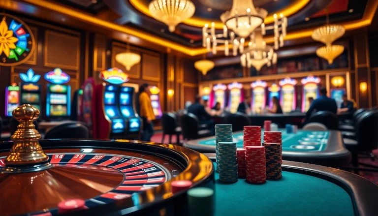 Players at a luxurious poker table in a casino, showcasing C168 poker chips during an intense game.