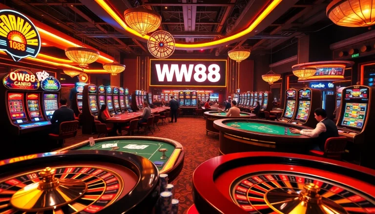 Experience the thrill of WW88 with vibrant gaming tables and exciting gameplay in a luxurious casino setting.