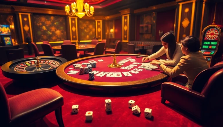 Experience the thrill of gambling at https://okadabooks.com/ with a vibrant casino scene featuring poker and roulette.