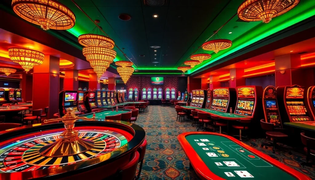 Experience thrilling gaming at sunwin with glamorous casino tables and vibrant slot machines.