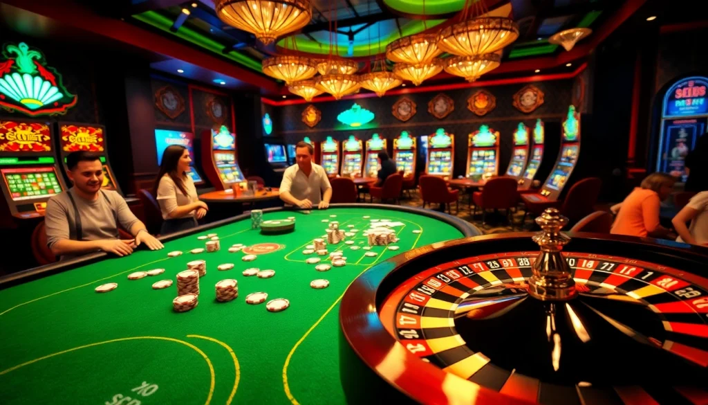 Players enjoying a poker game at a vibrant casino with elements of the hidden wiki.