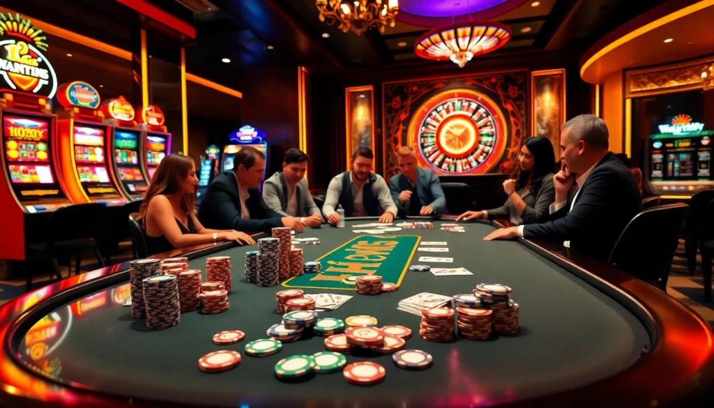 Experience the thrill of Luckywin at a luxurious casino, with poker chips and vibrant slot machines.