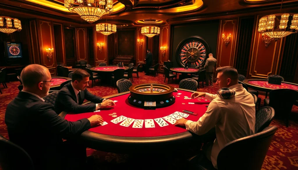Players engaged in an exciting game at the go8 poker table in a luxurious casino setting.