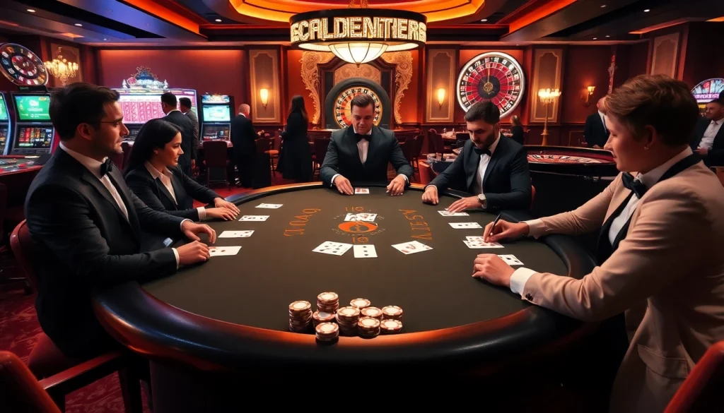 A vibrant poker game at a luxurious casino, featuring the thrilling atmosphere of 8k bet.