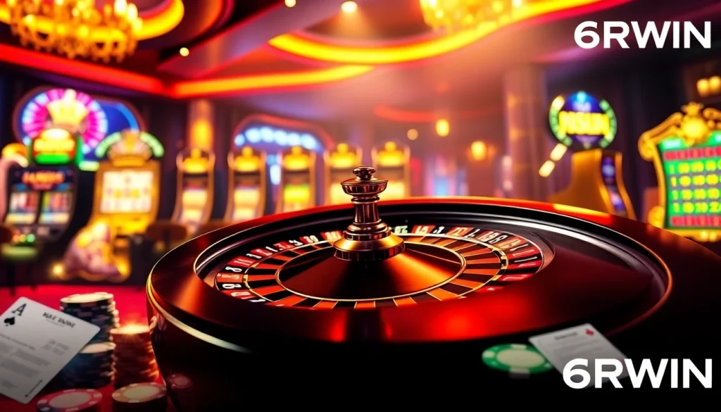 Experience thrilling gameplay at 6RWIN with dynamic casino elements like roulette and slot machines.