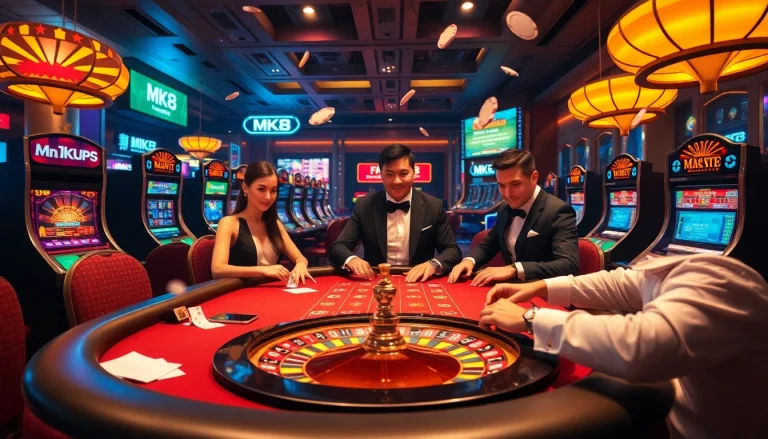 Exciting gambling scene at https://mk8th.net/ with players celebrating wins at a poker table.