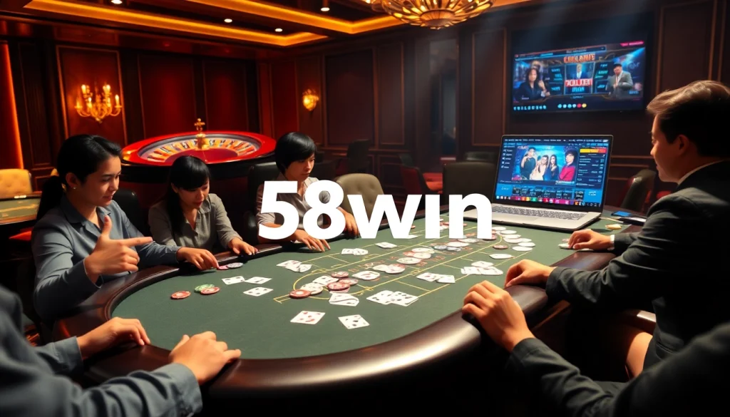 Gamblers enjoying an exciting poker game at 58win casino.