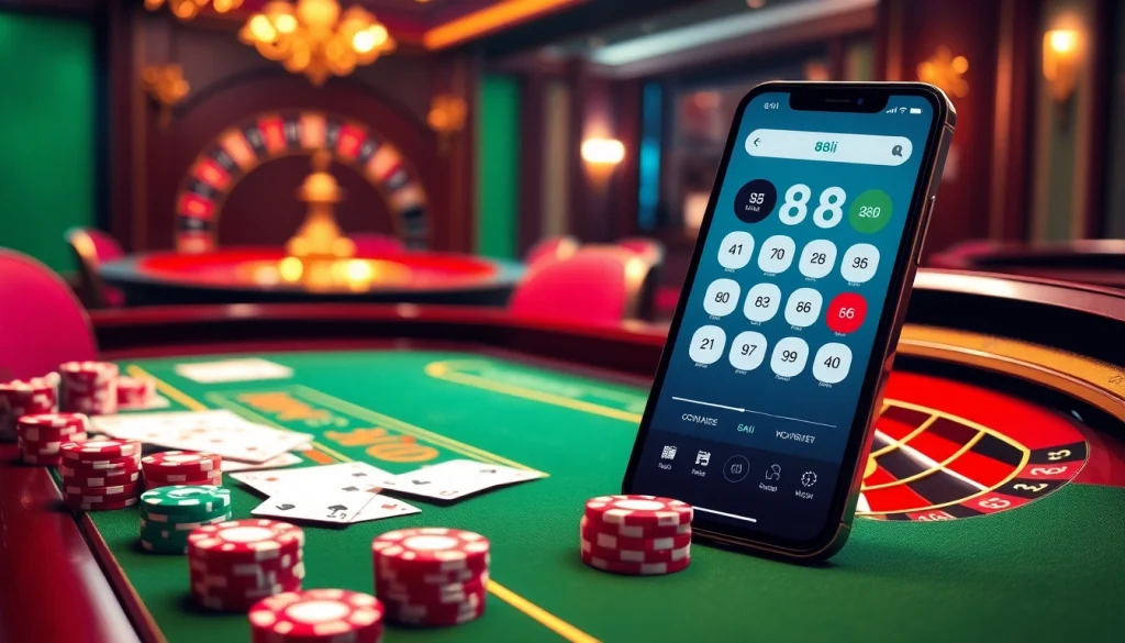 Experience the thrill of winning at 88i with vibrant casino tables and poker chips.