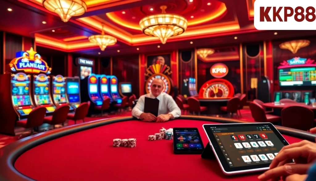 Experience excitement at the KP88 gaming tables with vibrant action and luxury elements.