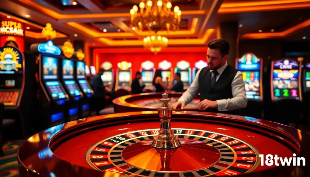 Experience the excitement of 18win with vibrant casino scenes and engaging gambling activities.