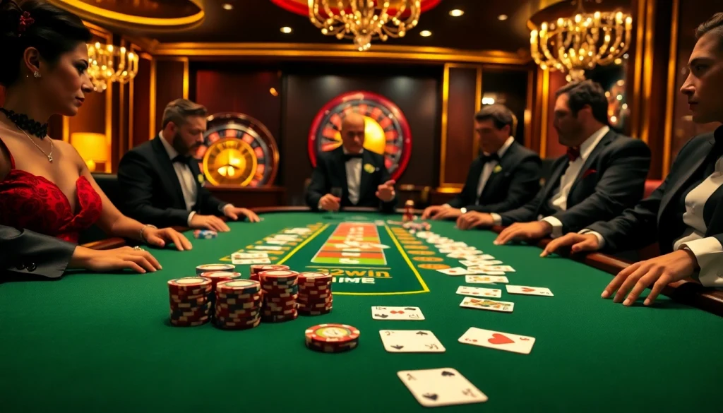 Experience thrilling gameplay at 32win with vibrant casino chips and a roulette wheel in a luxurious atmosphere.