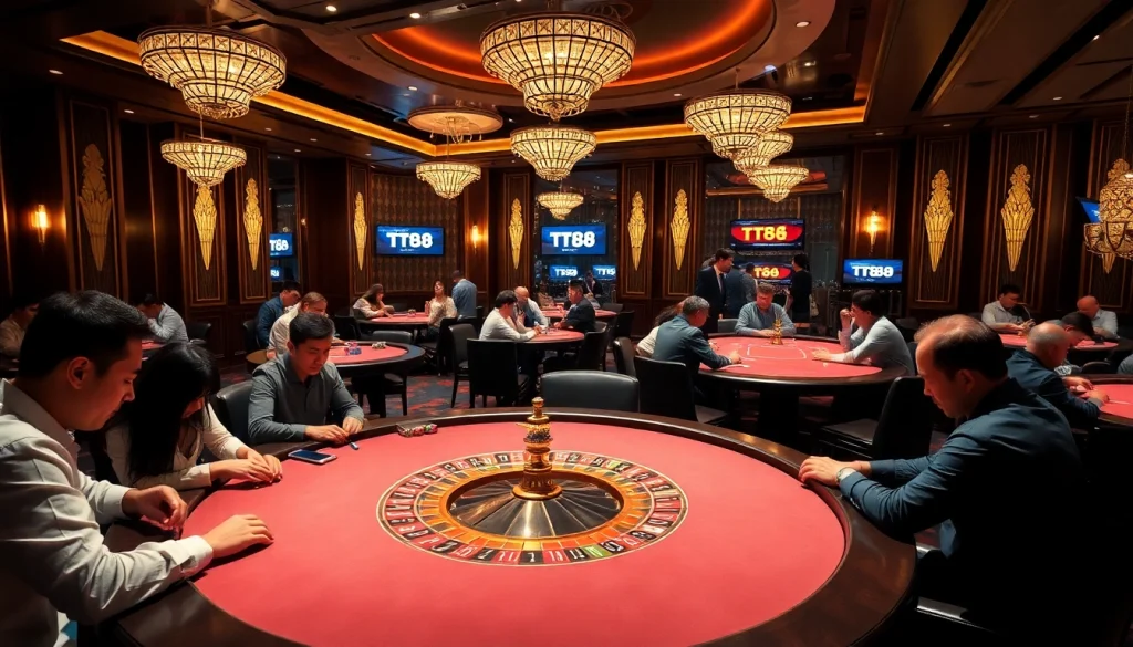 Experience thrilling gameplay at TT88 with vibrant casino tables and excited players.
