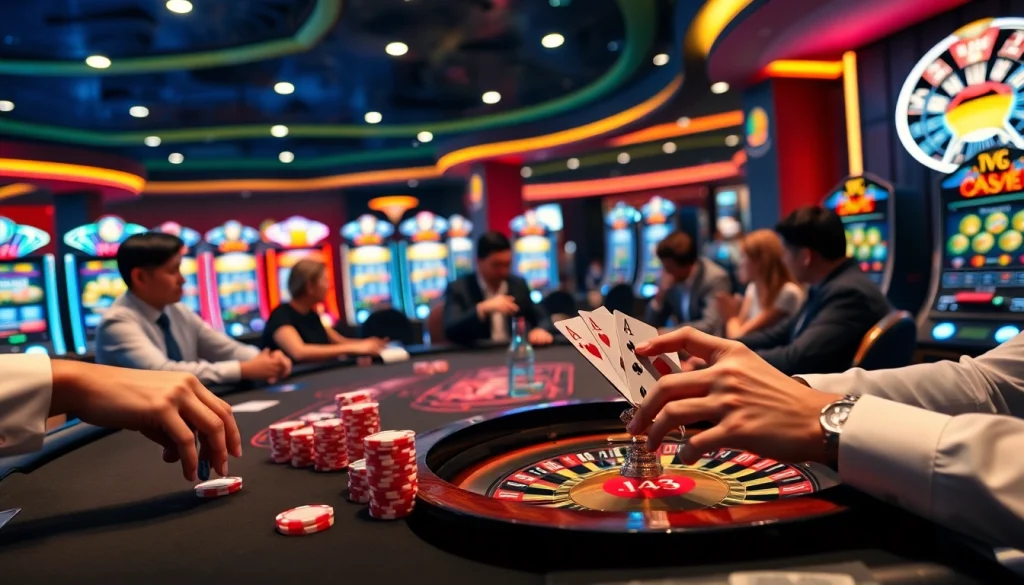 Gambling action at the hit club poker table, showcasing vibrant chips and cards in an upscale casino atmosphere.