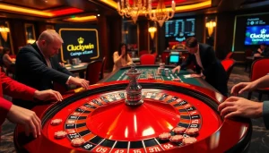 Experience the thrill of winning at Luckywin casino with vibrant roulette and poker tables.