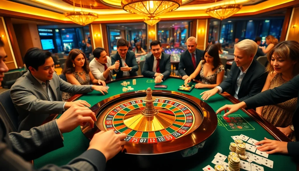 Experience thrilling gameplay at https://luckywin.name as players engage in an exciting casino scene, showcasing high stakes.