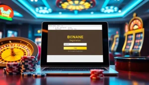 Engaging online gambling scene illustrating 바이낸스 회원가입 on a digital interface with casino elements.