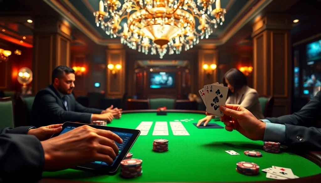Players enjoying an exciting game of 7xl poker at a luxurious casino table.