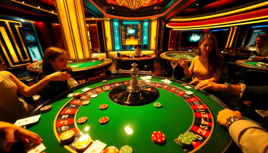 Exciting gambling experience at https://xin8820.me/ with a vibrant roulette table and poker chips.