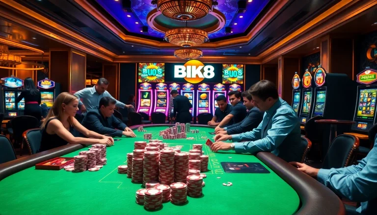Players engaging in lively games at the BK8 casino, showcasing excitement and vibrant gaming action.