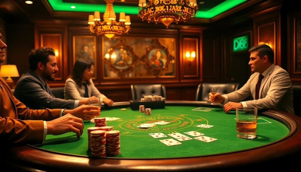 Gambling excitement with DH88 poker chips on an opulent casino table.