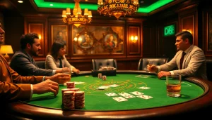 Gambling excitement with DH88 poker chips on an opulent casino table.