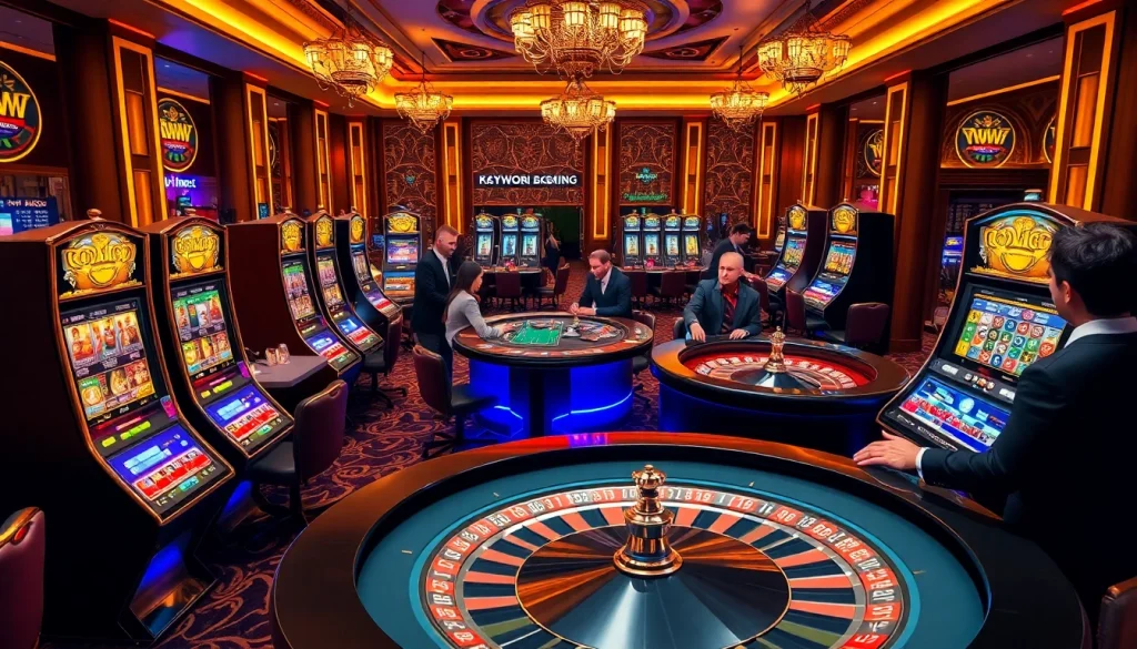 Experience the thrill of gaming at PH222, featuring vibrant tables and bright slot machines.