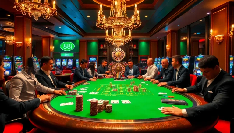 Players at the poker table enjoying high-stakes action at 88i casino.