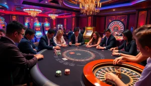 Players enjoying a thrilling game at a B52-themed blackjack table in a luxury casino setting.