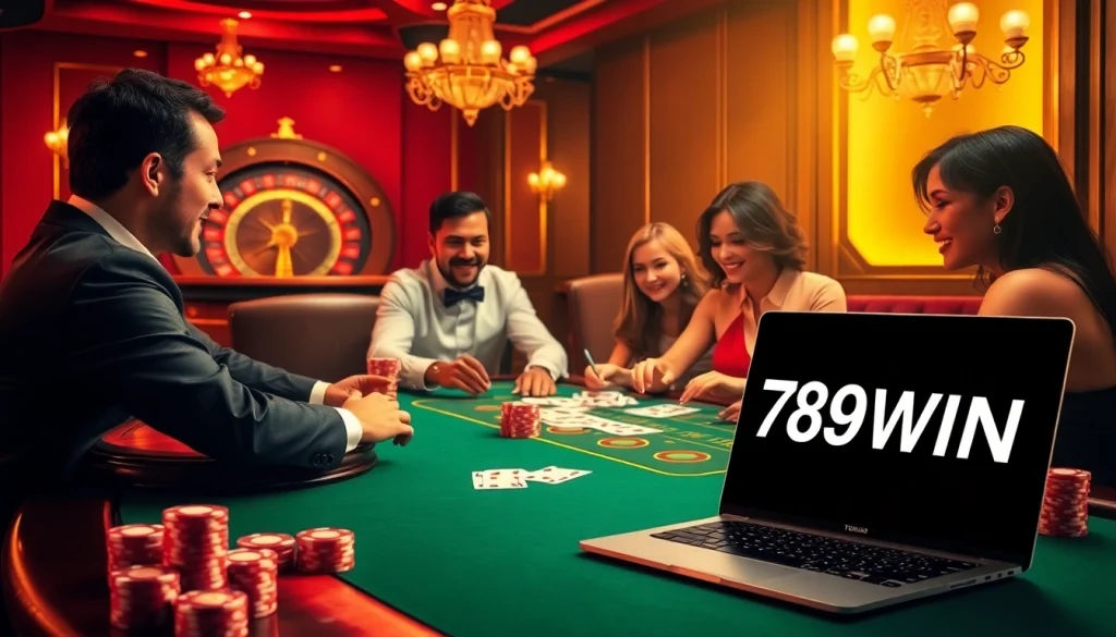Experience the thrill of gaming at 789WIN casino with vibrant poker chips and a roulette wheel.