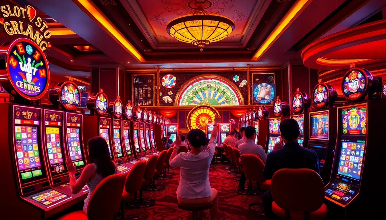 Experience the thrill of slot gacor hari ini with vibrant slot machines and excited players in a luxurious casino.