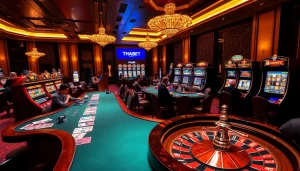Engaging casino excitement at THABET, featuring vibrant tables and lively players.