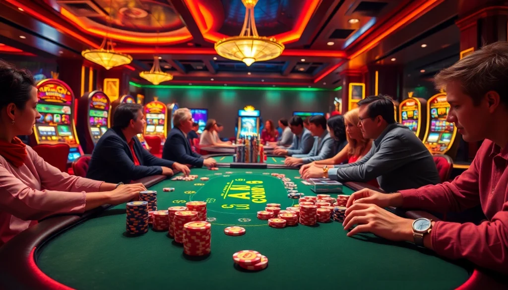 Experience the thrill at Jun88 with a dynamic poker table filled with colorful chips and excitement.