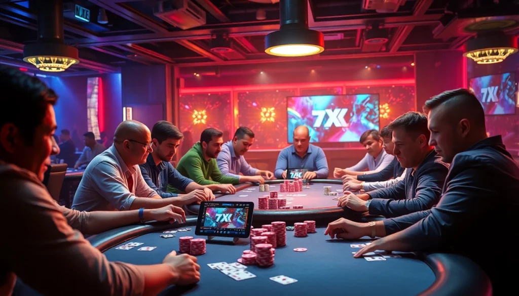 אפליקציית פוקר אונליין של 7xl המוצגת שחקנים במשחק וירטואלי מרגש.