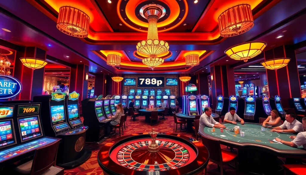 Experience the thrill of gaming at 789p's luxurious casino, highlighted by vibrant tables and electronic games.