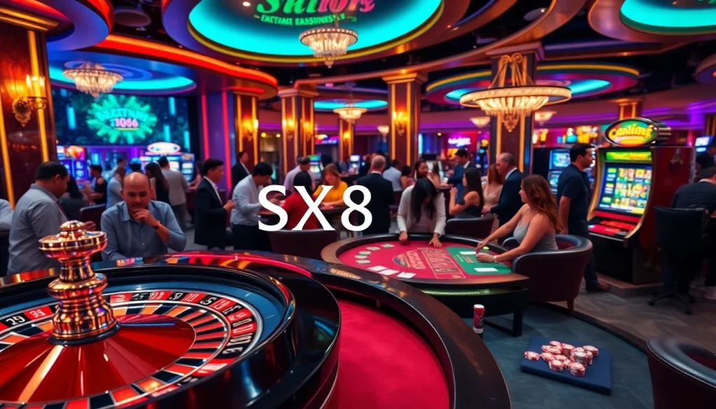 SX88 poker chips and vibrant casino scene capturing the excitement of gambling