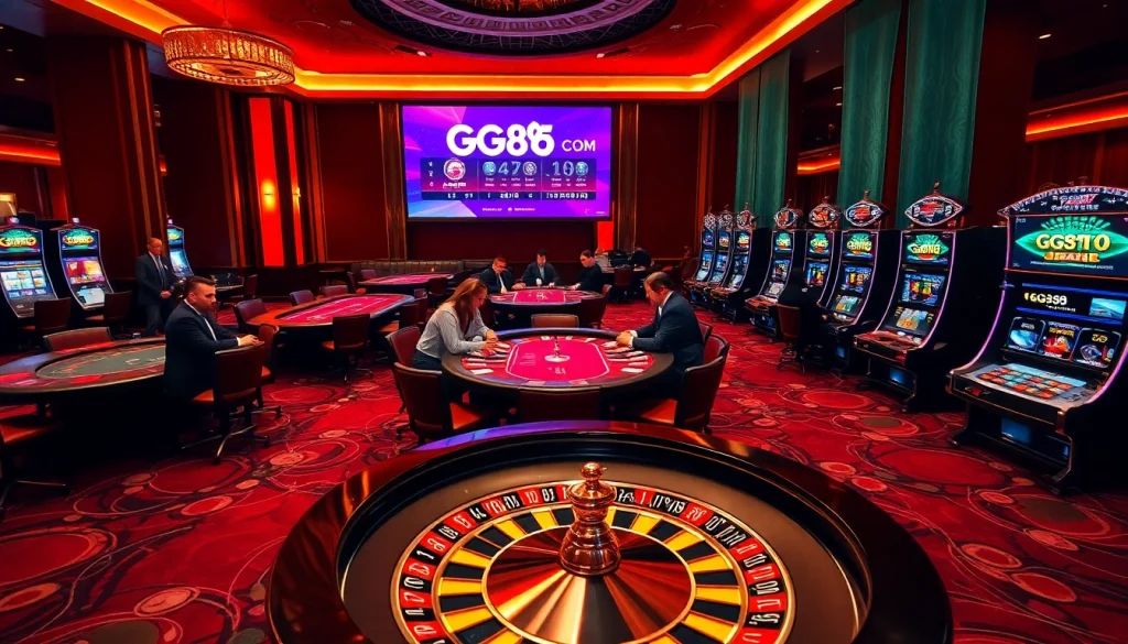 Engaging poker players in a luxurious casino environment promoting Gg88 Com for thrilling gaming experiences.
