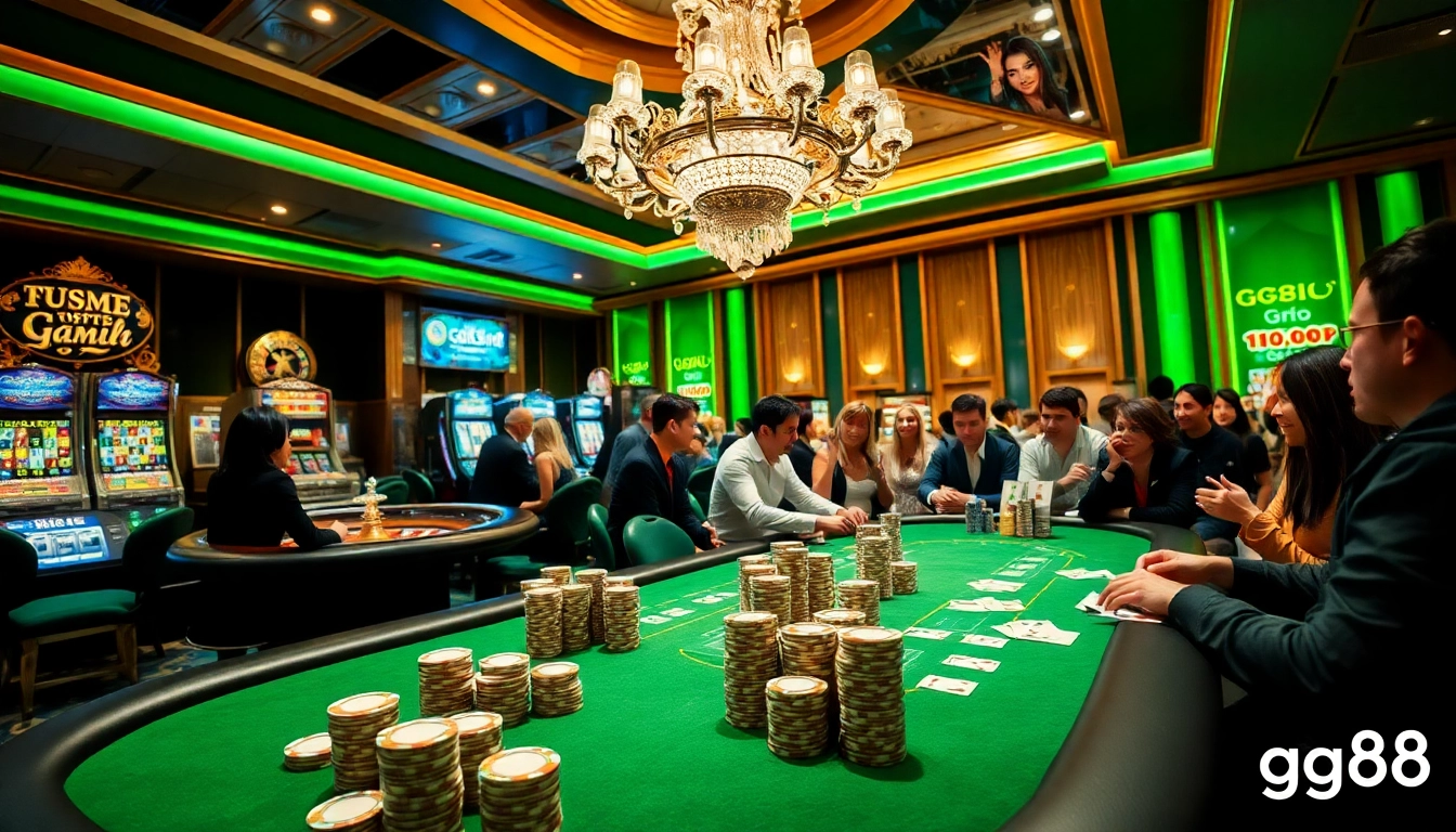Excited players engaging at the gg88 casino table, strategizing their next winning move.