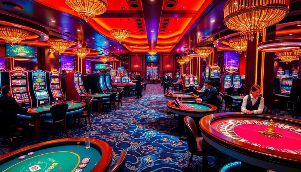 Players enjoying exciting games at https://kuwinblog.com/ casino with vibrant tables and dealers.