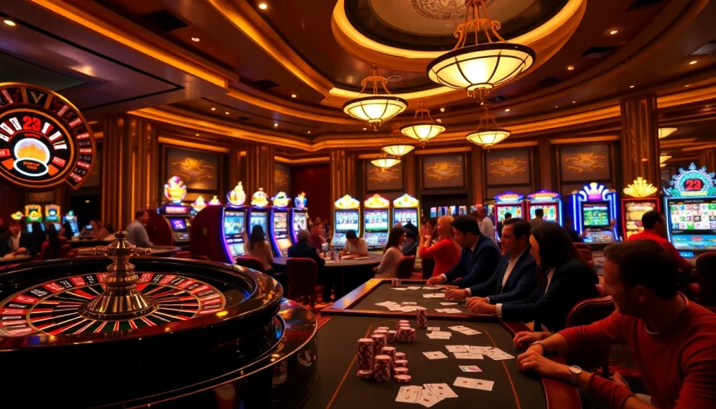 Players engaging with exciting games at 23win online casino, showcasing vibrant casino elements.