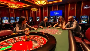 Exciting casino atmosphere at 789CLUB with poker games and roulette.