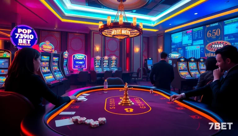 Experience thrilling gameplay at 789BET with vibrant casino scenes and professional gamblers.