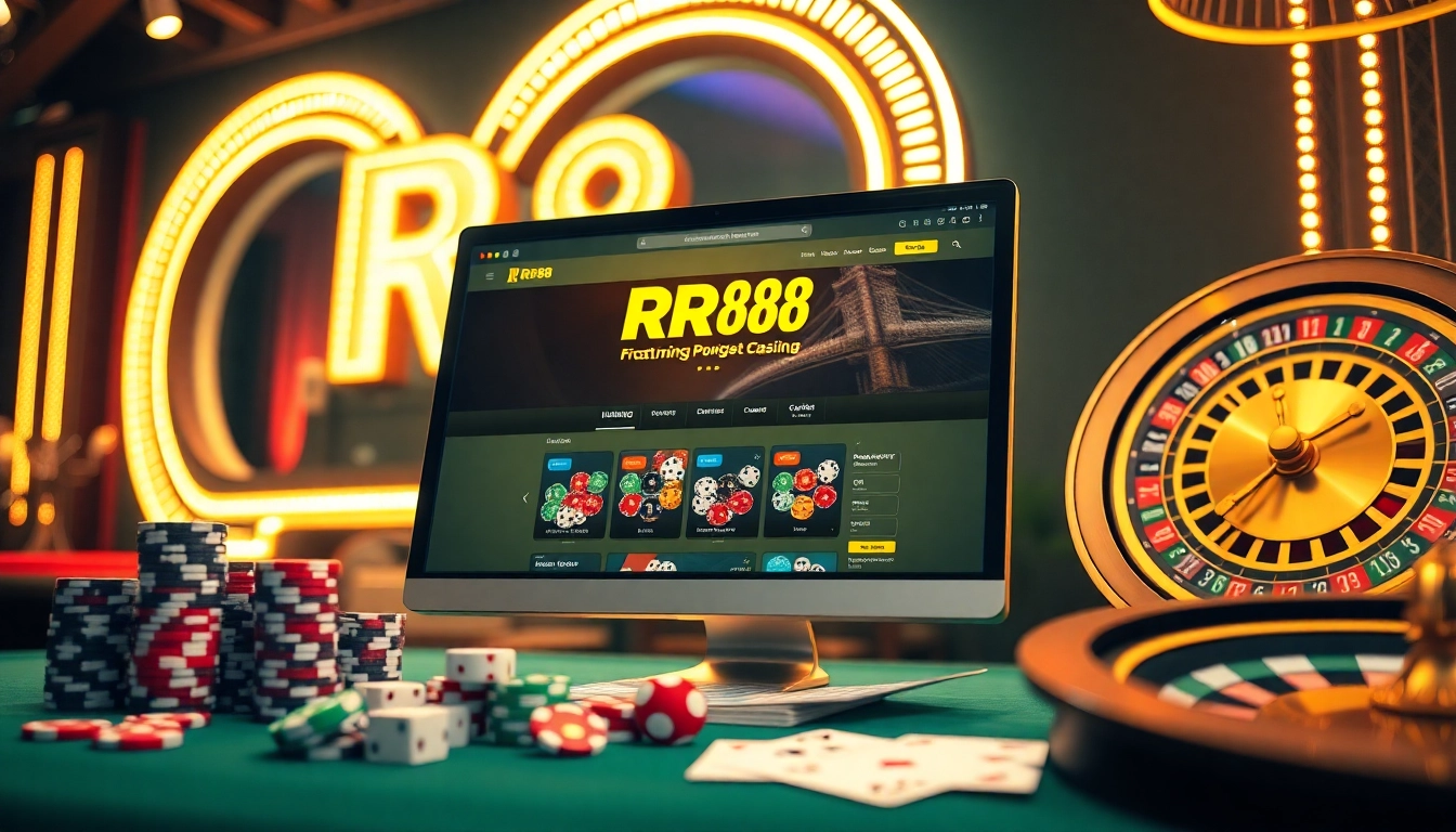 Experience thrilling online gaming with RR88 at a luxurious casino setup.