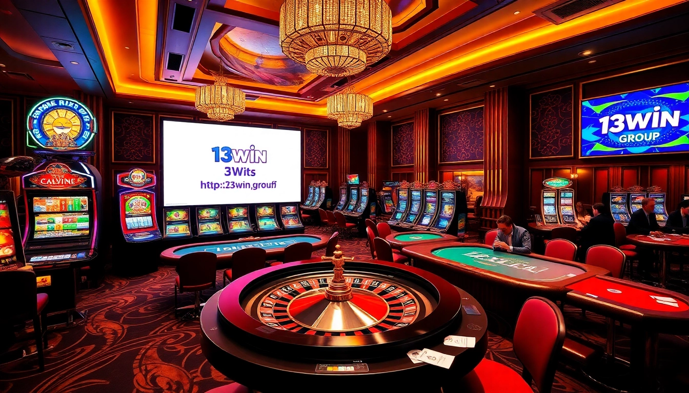 Win big at https://13win.group/ with an exciting casino interior featuring roulette and poker games.