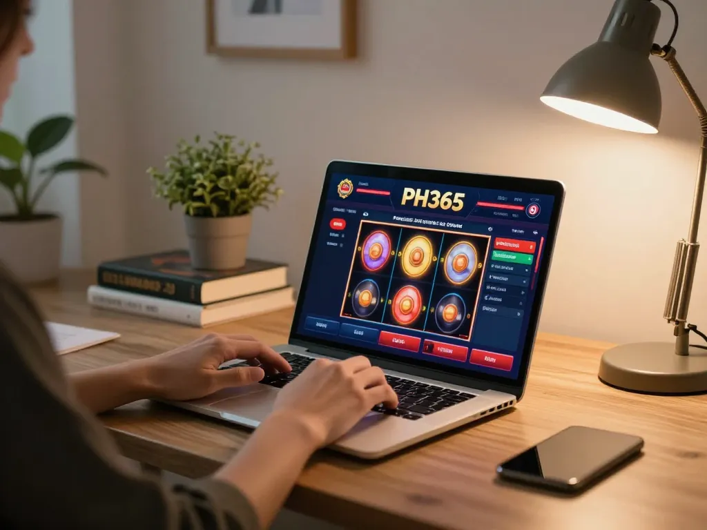 Engaging gameplay on PH365's online casino interface in a stylish home setting.