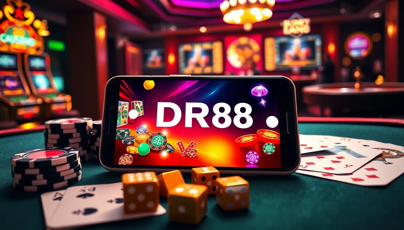 Download DR88 app showcasing a luxurious casino experience with vibrant graphics and engaging gameplay.