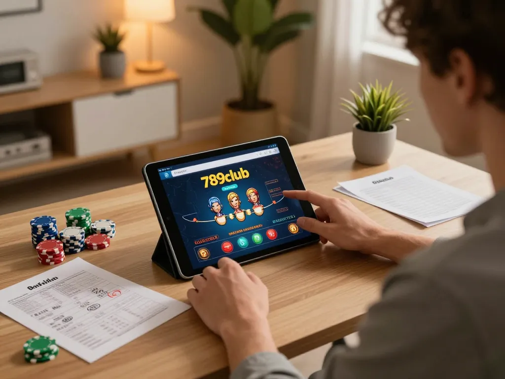 Engaging in an online gaming session at 789club, immersed in strategic gameplay with colorful chips.