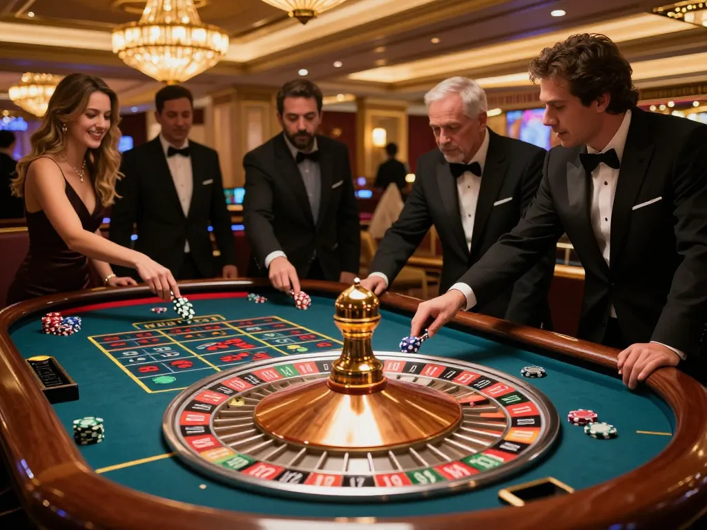 Players engaging in thrilling roulette gameplay at sky88 casino, vibrant atmosphere with colorful chips.